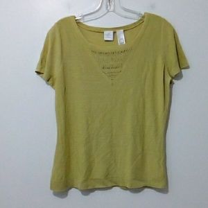 Emma James green beaded detail short sleeve knit top